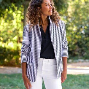 Frank & Eileen Women's Navy and  White Striped Blazer